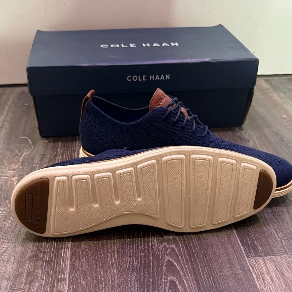 Cole Haan OG Grand Stitchlite Wing Ox 11M Navy Ivory Knit Oxford C27960